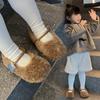Sapatos Fofos de Pelo para Crianças 2025 Outono e Inverno Nova Moda Roupa Externa Pequeno, Médio e Grande Crianças Cor Pura Lã Cacheada Sapatos Feijão
