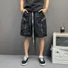Shorts Cargo Americanos Casuais Frescos de Peso Pesado com Bolsos Grandes para Homens Calças de Comprimento Médio com Cordão Soltas Calças Médias da Moda