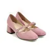 Sapatos de couro sintético para comércio exterior europeu e americano com decoração de cinto, sapatos vintage de bico quadrado para comércio exterior, sapatos profissionais de salto médio grosso tamanho grande