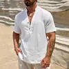 Camisa Transpirable de Color Sólido de una Sola Capa con Cuello Alto de Manga Corta para Hombre Transfronteriza Europea y Americana Moda Masculina 2025 Camisa de Color Sólido Simple