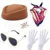 Set de Accesorios de Auxiliar de Vuelo para Cosplay de Halloween: Sombrero de Auxiliar de Vuelo, Bufanda, Guantes, Gafas de Sol, Pin de Avión, Accesorios para Actuación en Escenario