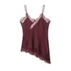 Ropa de Mujer Transfronteriza Primavera y Verano 2026 Multicolor Satín Estilo Europeo y Americano Patchwork Encaje Camisola Asimétrica para Mujer