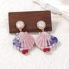 Pendientes colgantes de cerámica con vieiras de estilo oceánico transfronterizo con perlas de imitación de nicho, combinables con todo, informales, para mujer