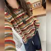 Suéter de Rayas Chic de Moda Estilo Coreano Top de Moda 2026 Otoño/Invierno Nuevo Jersey de Punto Holgado Cuello Redondo