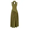 Vestido de Tirantes Irregular con Abertura Arrugada, Moldeador de Cintura, Elegante Falda Larga con Bufanda para Mujer