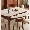 Conjunto de Mesa de Jantar e Cadeiras em Madeira Maciça e Ardósia, Extensível e Dobrável, Mesa Redonda de Dupla Face, Estilo Vintage, Adequado para Lares Pequenos
