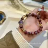 Qiaoen Flor de Goma Vermelha Natural Amethysto Amarelo Translúcido Torre de Cristal Design Simples Pulseira Versátil