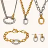 Collar con Cadena de Cable Dorado Entrelazado Transfronterizo Europeo y Americano Anillo Ovalado Acero Inoxidable Chapado en Oro de 18K Hebilla OT Pulsera y Pendientes Personalizados para Mujer