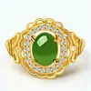 Anillo de calcedonia verde con forma de corazón doble con diseño hueco, ligero, de lujo, elegante, noble, sagrado, cálido y elegante.