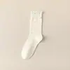 Calcetines de Encaje de Madera Blanca para Mujer Calcetines de Media Pantorrilla Estilo Japonés Primavera y Otoño Calcetines de Encaje con Volantes de Lunares Calcetines Largos de Algodón Puro Negro Verano