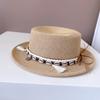 Sombrero de Ala Plana Retro Estilo Étnico para Niños Sombrero de Paja Protector Solar de Verano Sombrero de Ala Plana Tendencia Nacional Sombrero de Ala Plana para Vacaciones en la Playa Sombrero de Sol Versátil