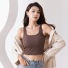 Camisola de Gola Quadrada com Textura Listrada de Seda Gelada para Mulheres, Cinto, Bojo no Peito, Sutiã, Peça Única, Roupa Íntima Curta, Roupa Externa, Top Cropped