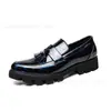 Zapatos de cuero puntiagudos brillantes con borlas para hombre a la moda, zapatos formales de negocios casuales transfronterizos, mocasines de suela gruesa para hombre europeos y americanos
