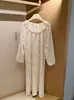 Pijama de algodón Tencel de manga larga KXM para mujer, estilo coreano, camisón perezoso dulce y lindo con encaje, viene con una liga para el pelo a juego