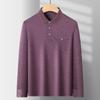 Camiseta de manga larga con solapa de negocios de moda para hombre, camisa POLO informal holgada de mediana edad, color sólido, ropa de primavera y otoño para padre, generación de cabello