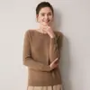 Suéter minimalista 100% caxemira pura para mulheres, gola redonda, manga longa, tricotado, casual, adequado para o trajeto diário, camisa base pullover macia e confortável