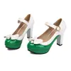 Zapatos de Mujer de Charol Bloque de Color Talla 34-48 para Todas las Estaciones, Zapatos de Plataforma Impermeables de Suela Gruesa para Mujer con Hebilla y Lazo, Tacones Altos, Piel Brillante
