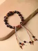 Madera de Palisandro Rosa de Hoja Pequeña India Material Viejo DIY Perla Roja del Sur 15mm Diseño Círculo Único Pulsera de Cuentas Budistas para Hombre y Mujer Venta al por Mayor