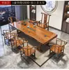 Mesa de Té Grande de Madera Maciza con Juego Completo de Sillas, Mesa de Té de Tablero Completo Estilo Chino para Hogar y Oficina, Mesa de Té y Mesa de Preparación de Té Integradas
