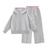 Conjunto de Sudadera con Capucha de Doble Cara Otoñal para Niñas Princess Yuan Yuan Bloque de Color Estilo Dulce Fresco Conjunto de Dos Piezas para Ropa de Niños Talla Mediana y Grande