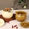 Pote de Cerâmica Espesso Isolado Estilo Creme para Banha com Alças, Recipiente de Banha Resistente a Altas Temperaturas com Tampa e Filtro para Uso Doméstico