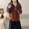 Nuevo Suéter de Moda Xiyin 2026 Transfronterizo con Cuello Polo y Mangas de Mezclilla Empalmadas, Aspecto de Dos Piezas, para Mujer, Ropa de Punto para Otoño e Invierno para Mujer
