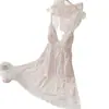 Pijama de Seda Helada Estilo Japonés para Mujer, Conjunto de Camisola y Vestido de Noche con Lazo Tricolor, Estilo Delgado Dulce y Sexy con Almohadillas en el Pecho, Ropa de Casa