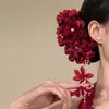 Danfang YixiaoNuevo Estilo Nuevo Estilo Chino Horquilla de Flor Roja con Acabado de Alta Gama, Pinza Lateral para el Cabello para Mujer