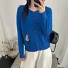Cárdigan de Punto Suave Color Azul Klein para Mujer, Nuevo Estilo Coreano Bordado para Otoño 2026, Abrigo Suéter de Manga Larga