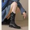 Botines Elegantes de Moda con Suela Gruesa Botas para Mujer 2026 Nuevas de Otoño Botas Fruncidas que Aumentan la Altura Botas Martin Vaqueras Retro de Media Pantorrilla
