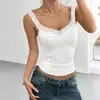 Nueva camisola de encaje con cuello en V transfronteriza para mujer, adecuada tanto para llevar por dentro como por fuera, con cintura plisada para un efecto adelgazante, top sin mangas