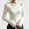 Suéter de Punto Blanco de Cuello Redondo y Manga Acampanada Estilo Minimalista para Mujer, Nuevo Top Básico Ajustado Primavera 2026