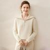 Moda Lapela Meio Zíper Feminino Manga Dividida Pulôver Fino Commuter Outono e Inverno Novo Cashmere Malha Hoodie