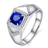 Anillo de Diamantes Cuadrado Estilo Coreano Diamante Azul Zafiro Anillo para Hombre Chapado en Oro 18K Diamante con Cristal de Corindón Azul Ocho Corazones y Ocho Flechas