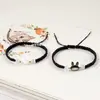 Pulseira de Casal Trançada à Mão Gato Concha Design de Nicho Ins Corda de Mão para Namorada Joia Versátil Ajustável