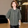 Roupas Finas de Verão para Pessoas de Meia-Idade e Idosos, Blusa de Verão Elegante com Manga Sete Pontos da Mamãe, Camisa Blusa Floral Elegante para Mulheres de Meia-Idade e Idosos