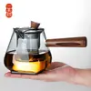 Tetera de vidrio con asa lateral, tetera eléctrica de cerámica, tetera resistente a altas temperaturas, mango de madera, tetera individual con filtro, juego de té kung fu