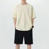 Camiseta Lisa de Manga Curta com Gola Redonda para Homens 2025 Verão Novo Estilo Japonês Simples Estampada Tamanho Grande Solta Casual