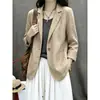 Otoño 2026 Nuevo Estilo Talla Grande Mujer Estilo Callejero Delgado Holgado Talla Grande Blazer Chaqueta de Algodón Lino Ropa de Mujer