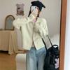 Cardigan de Tricô Outono e Inverno Chic Coreano Novo Retro Gola Lapela Lã Enrolada Zíper Manga Longa Casual Casaco Suéter para Mulheres