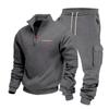 Sitio Independiente Tallas Grandes Invierno Terciopelo Media Cremallera Cuello Alto Pulóver Color Sólido Casual Sudadera Traje de Pantalón para Trabajo para Hombres