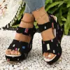 Sandalias de cuña de plataforma gruesa para mujer, que aumentan la altura, nuevas de verano 2026, talla grande, sandalias casuales con cierre de velcro para comercio exterior