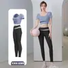 Traje Cruzado de Manga Corta con Almohadilla en el Pecho para Mujer, Moldeador de Abdomen, Elástico, Secado Rápido, Para Correr, Fitness, Yoga, Pantalones de Cintura Alta