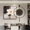 Piedra Llega a Restaurante de la Suerte Pintura Decorativa con Reloj Lujo Ligero Sensación de Gama Alta Pintura de Pared para Comedor Reloj de Pared Simple Transfronterizo