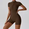 Mono de Yoga de Verano con Cremallera de Manga Corta Transfronterizo Europeo y Americano para Mujer Danza Fitness Deportes Mono Ajustado 8294