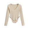 Blusa Spice girl cintura T ~ slim gola coração pêssego fitness segunda pele feminina 25 primavera e verão Europa e Estados Unidos sexy arco slim manga longa