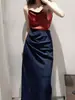 Falda Plisada Azul Oscuro de Cintura Alta para Mujer, Falda Midi de Corte A con Caída Fluida, Adecuada para el Trabajo, Adelgazante y Elegante