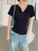 Camiseta de Manga Corta Adelgazante Estilo Coreano GAGD para Mujer, Top Básico de Verano Simple y Versátil con Hombros Normales