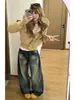 Jeans Retro Americano Desgastado Guadaña Mujer 2026 Otoño Nuevo Cintura Alta Holgados Rectos Pierna Ancha Pantalones Guadaña