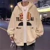 Cardigã Pesado Moda de Rua Marca de Suéter Masculino Outono e Inverno Casal Americano Com Capuz Forrado com Lã Zíper Estilo Hong Kong Jaqueta para Homens e Mulheres
